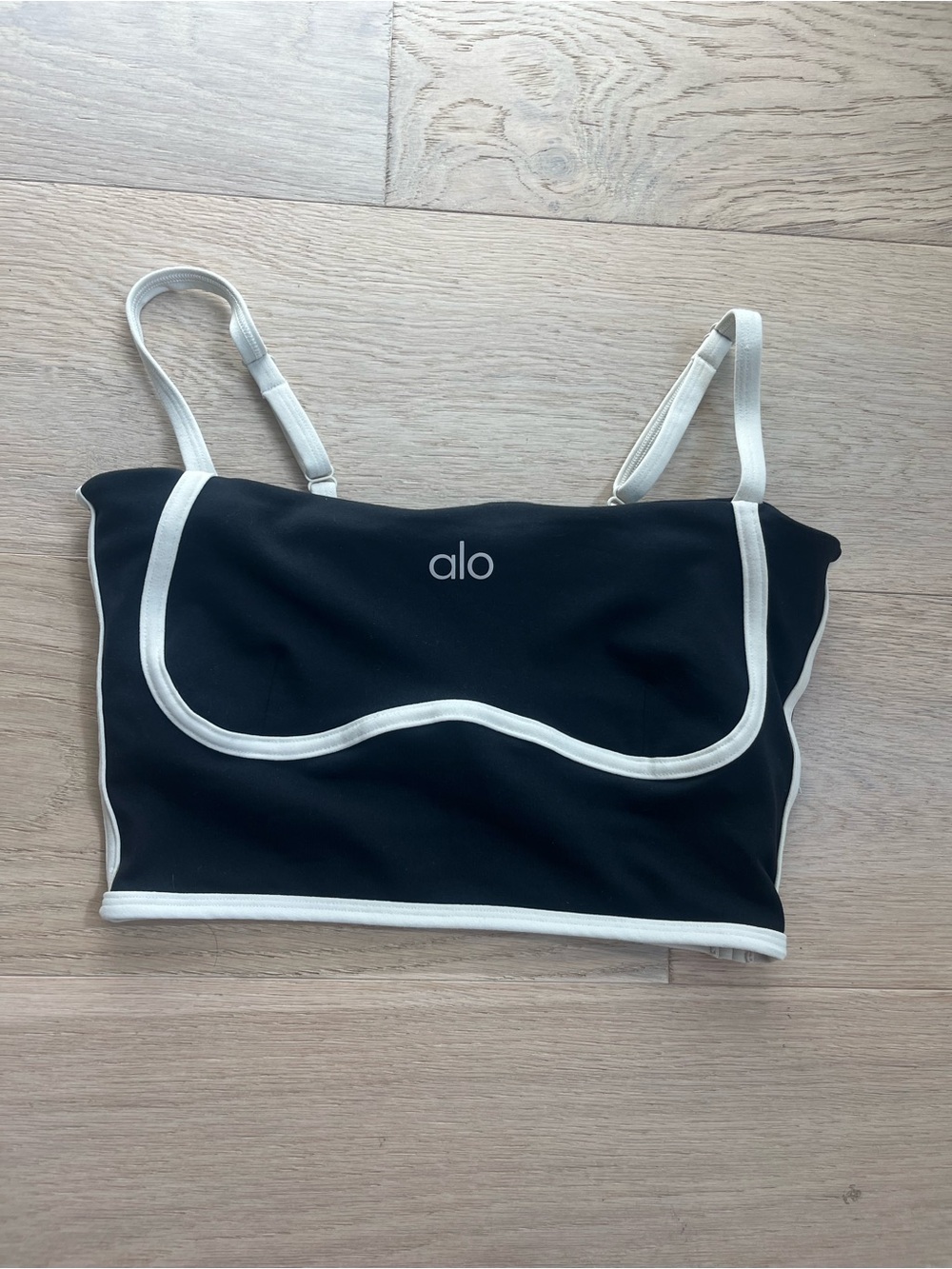 ALO Yoga Black Crop Top with Cream Trim